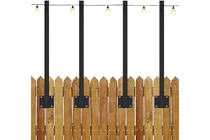JETCLOUD 4Pcs String Light Poles Metal Outdoor String Light Hanging Poles with Hooks 17inch Patio Light Post Mounting Stand Deck Light Pole for Indoor Outdoor Backyard Wall Fence
