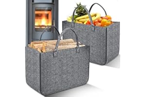 HYDREAM Borsa per Legna da Ardere in Feltro, 2 Pezzi Borse per Spesa Cesto per Legno, Pieghevole Portalegna da interno per Camino, per Shopper, Portariviste da Terra, Giornale, Giocattoli (Grigio Medio)