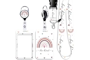 Juanooo Rainbow ID Lanyard Card Holder & Retractable Badge Reel Clip Cute School Key Keychain Lanyard for ID Badges for Women Girls Teachers Breakaway Key Card Lanyard ID Holder(Be Kind)
