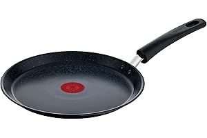 ‎TEFAL TEFAL Black Stone G2813872 Patelnia naleśnikowa 25cm, nieprzywierająca powłoka Mineralia+, wskaźnik Thermo-Signal, grube dno Thermo-Fusion, Bez PFOA, ołowiu i kadmu, łatwe czyszczenie, Czarny