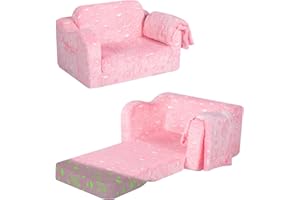 MeMoreCool Divano per bambini, poltrona pieghevole per bambini, in morbido peluche, si illumina al buio, comoda poltrona reclinabile per ragazze e ragazzi, unicorno luminoso
