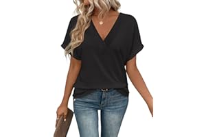 Cuptacc Tee Shirt Femme Col V Manche Courte Tshirt Femme Ete Décontracté Couleur Unie Lâches Haut