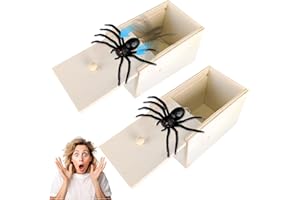 TOGETDREAM 2 Pieces Spider Box Prank, Spider in a Box Prank Funny Scare Box Wooden Scary Spider Prank Toys Hidden in Case Prank Joke Trick Play Toys Realistic Rubber Spider for Halloween Christmas