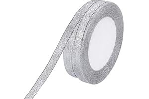 Molshine - Cinta de organza plateada con brillo para bricolaje, manualidades, envoltura de regalos, decoración de festivales (plata, 10 mm x 45 m)