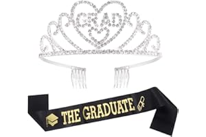 Qaziuy Graduation Sash and Tiara Kit Graduation Princess Rhinestone Crown for Graduation Party Decorations Graduation Supplies Decor