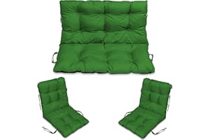 SuperKissen24. Cuscino Lungo per Panchina da Giardino 100x50 cm con Schienale 100x60 cm per Panca da Esterno ed Interno e Due Cuscini per Sdraio 96x48 cm - Verde