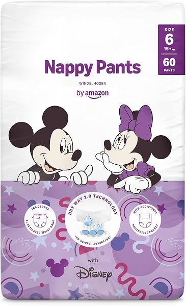 by Amazon Disney Nappy Pants, Size 6 (15+ kg), 60 Count, White (Previously a Mama Bear brand, same product) - 1
