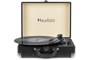 Audizio RP114BK Briefcase Vinyl Record Player, Stylish Record Player with Built-In Speakers, 3-Speed Compact System, USB Vinyl to MP3 Conversion, RCA Output, Black