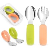 Guqqo Bebek &Ccedil;atal Kaşık Seti, 304, BLW, Ergonomik Kavrama, Saklama Kutulu, Pudra Yeşil