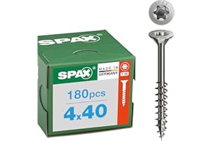 SPAX Vis en inox à bois 4 x 40 mm, 180 pièces - Vis à filetage partiel, tête fraisée, T-STAR plus T20, 4CUT, acier inoxydable A2-8000000276491