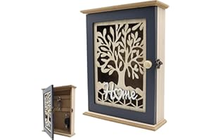 POPAPIE Schlüsselkasten Holz Schlüsselbox Mit 6 Schlüsselhake,Schlüsselschrank Naturholz,Vintage Schlüsselkastens Hohles Retro-Design Für Zimmer,Eingang,Büro,Flur,Schlüsselhalter