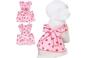 Kunyeah Perro Verano Vestidos Fresas Mascota Princesa Vestido Sin Mangas Ropa Cachorro Gato Decoración Arco Traje con Correa Anillo Transpirable Chaleco (Rosa, Medium)