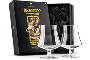 GLASSIQUE CADEAU Copas de Cristal para Brandy, Coñac, Armañac | Juego de 2 | 440 ml | Vasos de Tallo Corto | Cristalería con Forma de Campana para Beber y Degustar Brandy
