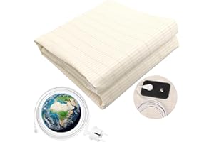 VigorVortex Erdungsbettlaken Erdungsmatte 90% Bio-Baumwolle und 10% Silberfaser Erdungsmatte mit EU Erdungskabel für Besseren Schlaf 100x200cm Beige
