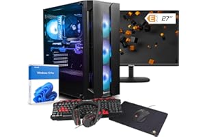 dcl24 Gaming PC Set komplett AMD Ryzen 7 5700X3D, RTX4060Ti 8GB - 1000GB SSD, 32GB DDR4, Gamer PC mit 8x4.1 GHz, WLAN, 27" Monitor, Maus, Tastatur, Headset, Windows 11 Pro [19701]