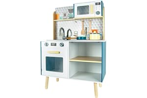 Leomark Cuisine en bois pour enfants - Monopoly - Cuisine jouet avec accessoires, à partir de 3 ans, couleur turquoise, hauteur 90,5 cm, amusement et éducation