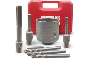 SCHWABENBACH® Couronne de forage en carbure de tungstène 68mm Set avec SDS Plus, SDS Max & adaptateur hexagonal - Trépan à béton, Scie cloche beton 68 mm