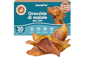 AmeizPet Orecchie Di Maiale Essiccate Per Cani, Masticativi Naturali Per Cani, Lunga Durata Croccanti Orecchie di Maiale, Dolcetto Per Cani 20 Pezzi