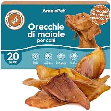 Confezione Regalo Per Cani – 5 Snack Naturali 100% + Corno Di Cervo Taglia L – Orecchie Di Maiale, Nervi Di Bue E Trachea Essiccata