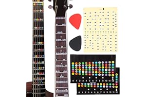 JUNLEGO 2PCS Colorful Guitar Fretboard Stickers with 1pc Black and White Numbers Stickers and 2pc Guitar Picks for 6 Strings Acoustic Electric Guitars (Colorful+White)