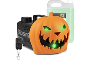 Beamz S553L Halloween Smoke Machine, Pumpkin Fog Machine with LED Lights, 5L Fluid, Balloon, Plastic Pumpkin Decorations, Remote Control, Spooky Fog Effects Halloween Fogger