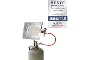 ROTHENBERGER Industrial Heizstrahler inkl. Piezo, 0,4 m Propangas-Schlauch und 50 mbar Druckregler | Gasheizstrahler | Aufsatzheizstrahler | betrieben mit Propan Gas 35985