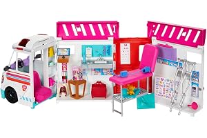 Barbie Karriär Ambulans och klinikbil lekset | Vårdklinikfordon med ljus, ljud och 20+ tillbehör, från 3 år, HKT79
