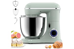 ‎DXYIITOO Küchenmaschine,Knetmaschine Profi Küchenmaschine,Küchenmaschine zum backen mit 6.5QT Edelstahl-Rührschüsseln und 3 Rührwerkzeuge(Rührhaken,Knethaken,Schlagbesen)10 Geschwindigkeit 660W (Morandi Green)