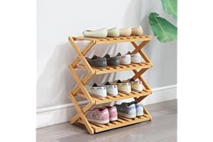Glsety 4-poziomowy bambusowy stojak na buty, przenośny składany stojak do przechowywania butów, bez instalacji, mały stojak na buty, idealny do korytarzy, sypialni i małych przestrzeni (4 poziomy)
