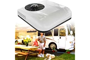 DPQYJPP 12V/24V DC RV Climatiseur 2 en 1 RV Climatiseur de Toit,Climatiseur de Stationnement électrique Camping-car Système de Climatisation pour Voiture RV Camion Camper Pe,White-12V