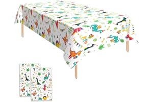 ‎DOMGOGE Dinosaurier Tischdecke 2 Stück wasserdichte PVC Plastic Dino Tischdecke 137*274cm Rechteckig Dünn Tischtuch Einweg Jurassic Dino Thema Geburtstag Babydusche Party Feier Dekorationen für Kinder Jungen