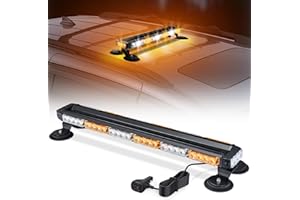 Fxlpower 71cm Rotativo Luz LED Estroboscópica, 12V-24V Amarillo & Blanco Luz de Emergencia con 20 Imanes Resistentes para Vehículos de Construcción Carretilla Elevadora Tractor Remolque Quitanieves