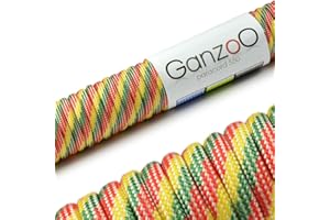 ‎GANZOO Ganzoo Paracord 550 Seil für Armband, Leine, Halsband, Nylon/Polyester-Seil 15 Meter, Rot Grün Gelb