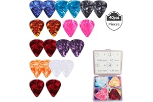 Kafeiya 40 Pcs Guitar Picks,Guitar Plectrums Celluloid Pick,for Acoustic,Electric,or Bass Guitar,Including 0.46mm / 0.73mm / 0.81mm/0.96mm,with a box