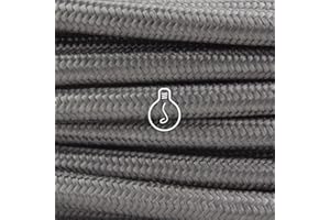 Amarcords - Cable de tela color GRIS OSCURO, redondo, seda, 5 metros, con 2 conductores 2x0,75 - Hilo eléctrico textil de color estilo clásico para lámparas bricolaje y iluminación vintage.