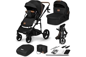 LIONELO MARI TOUR 2in1 Passeggino per bambini da 22kg con Navicella Regolazione dello Schienale Pieghevole Cinture 5punti Grandi Ruote da Terreno 360° Tripla Ammortizzazione TettuccioXXL (Black Onyx)