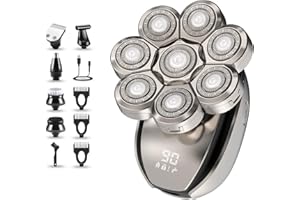 SJPZWCRL Rasoir Electriques Hommes, 6 in 1 Rasoirs à Têtes Rotatives 8D IPX6 Étanche Rechargeable USB Sans Fil Tondeuse Cheveux Crane Chauve Sec et Humide Portables