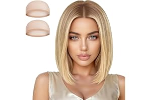 Aomig Courte Perruque Bob, Bob Perruque Ondulée Blonde avec Frange, Shoulder Longueur Bouclé, 11.8 Pouces Cheveux Synthétiques Naturels, Perruque Femme Courte pour Port Quotidien de Fête Cosplay