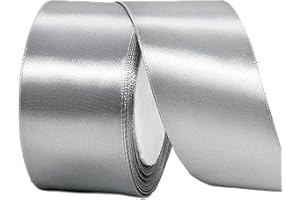 POPOYU Ruban de Satin Argent 50mmx23m,Ruban Boite Gateau Ruban Argent Satin pour Cadeau Emballage,Ruban Tissu pour Noel Cérémonie Mariage Artisanat Décoration,Bouquet Voitures, Anniversaire