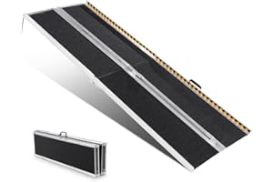 VEVOR Rampe pour fauteuil roulant, capacité 363 kg, rampe de seuil pliante portative en aluminium antidérapant 213,36 cm pour scooter, personnes handicapés, marches, maison, escaliers, portes, bordure