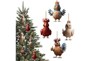 ZOOMPIL Adornos de acrílico de la Serie Gallo de Navidad, Bonitos Adornos Colgantes de Gallo de Navidad, para la decoración del árbol de Navidad Adorno Colgante, 4 Piezas