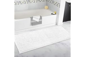 ITSOFT Chenille Bath Mat, Non Slip Bathroom Mat for Bathroom, Absorbent & Machine Washable Toilet Mat, Soft Plush Bathroom Rug, Bathroom Accessory (120x53cm, White)