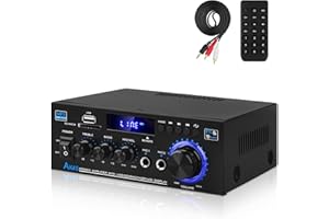 SIKKEBY Amplificador HiFi con Bluetooth, Mini Amplificador de Audio Estéreo 2.0 Canales 400W X 2 Amplificador con Radio FM, BT, Mic, Entrada SD/USB, Cable de Audio para Home Cinema