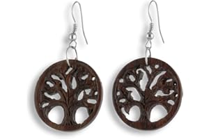 Island piercings ER270 - Orecchini in legno con disegno albero della vita