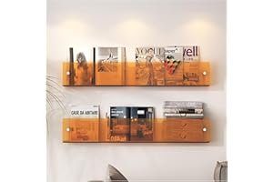 OXFUZZ Acrylic Brochure Holder Wall Mounted Floating Bookshelf Magazine Rack Adjustable Hanging Magazine Holder for Office, Waiting Room, Church, Cafe, Home Decoration (Color : Orange