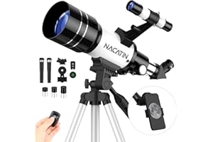 NACATIN Telescopio Bambini, Telescopio Astronomico per Adulti Principianti, 70 mm Apertura AZ RifrattoreTelescopio con Regolabile Treppiede, Telecomando Adattatore per Cellulare