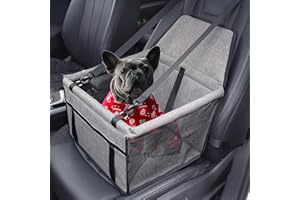 RUN HELIX Dog Car Seat, Portable Dog Booster Car Seat Travel Carrier Cage with Clip-On Safety Leash and Metal Support Tube, Oxford Breathable Folding Waterproof Puppy Car Seat (Grey)