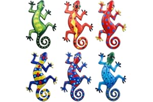 Hotop 6 Piezas Decoraciones de Arte de Pared de Geco de Metal Decoraciones Artísticas de Pared de Lagarto de 9 Pulgadas Decoraciones Inspiradoras Colgantes de Cerca Césped Patio Escultura
