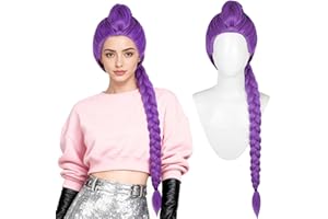 DYBEAUTYHAIR 40 Inches Long Rumi Wig for Women Dark Purple Braided Cosplay Hair 350g, Kpop Demon Hunters Wig Heat-Resistant Synthetic Fiber Anime Cosplay Wigs for Halloween Costume Party (Rumi)