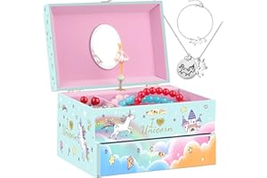 efubaby Jewelry Box for Girls Musical Box Ballerina Jewelry Organizer for Little Girl with Unicorn Necklace and Bracelet Girls Birthday Gifts for Kids Jewelry Boxes Christmas Gifts Swan Lake Tune